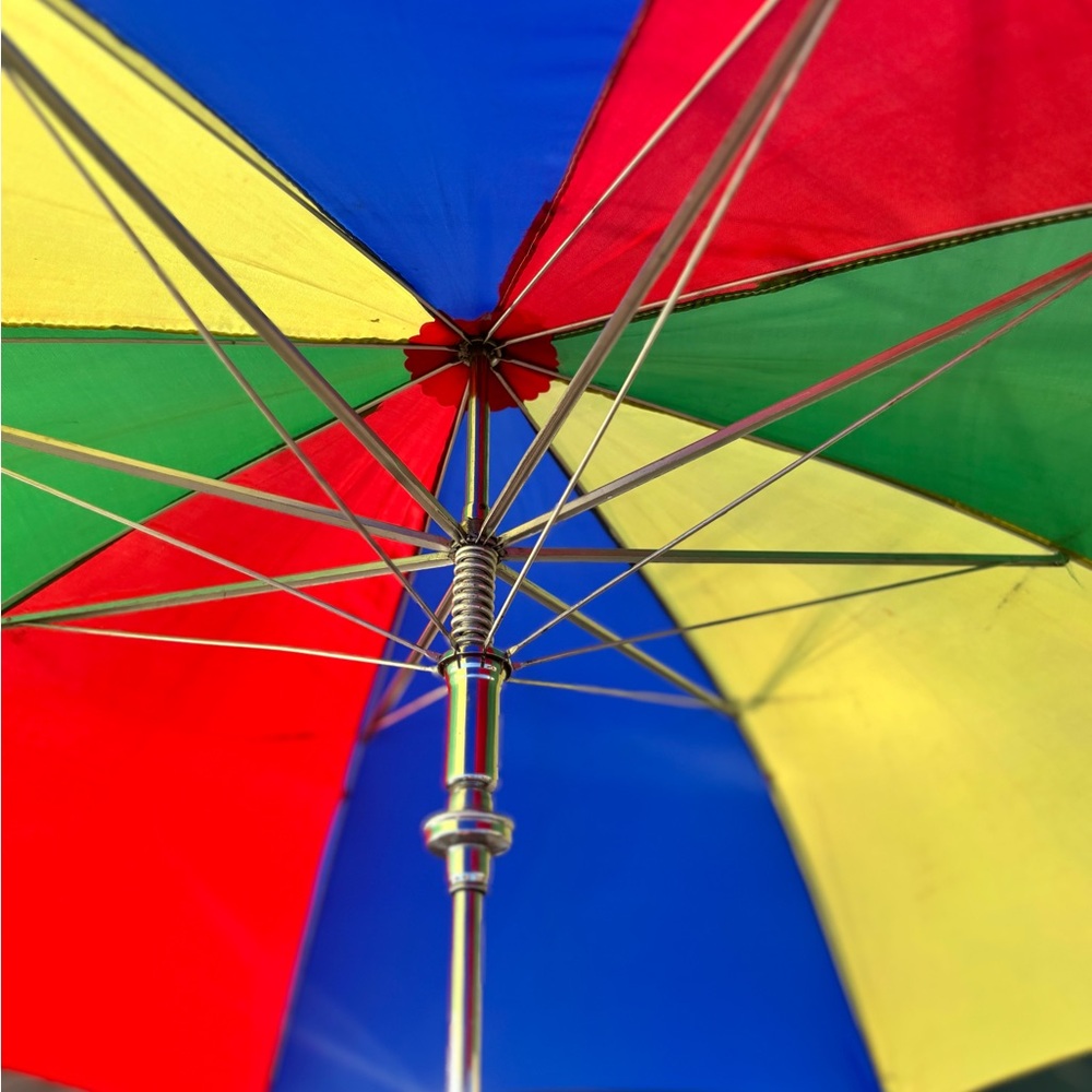 Vintage 1980s Rainbow Umbrella w/ Wood Handle – Rare Pride Colors - Picture 6 of 6